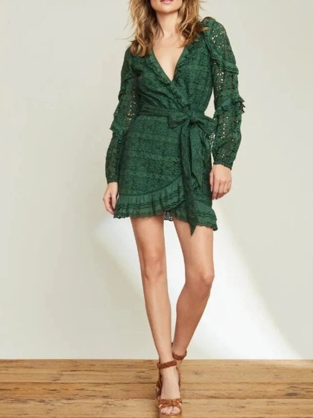 Veronica beard NWT Julia green eyelet ruffle mini wrap dress 100% cotton sz 2